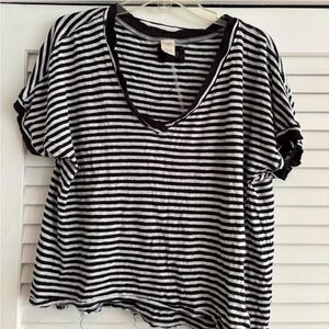 We The Free Black and White Striped Short Sleeve Tee